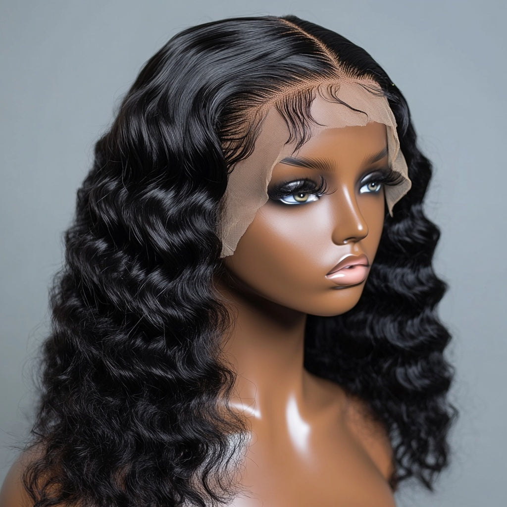 Brazilian Remy Human Hair Water Wave Lace Front Wig 180% Density Deep Curly Human Hair Wigs for Women 4X4 Lace Closure Cheap Wig